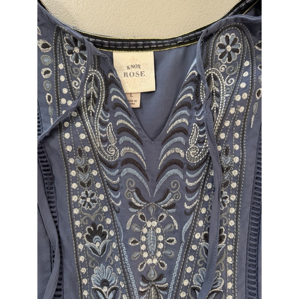 Knox Rose Women's Size Large Blue Embroidered Bohohemian Dress - Picture 3 of 3